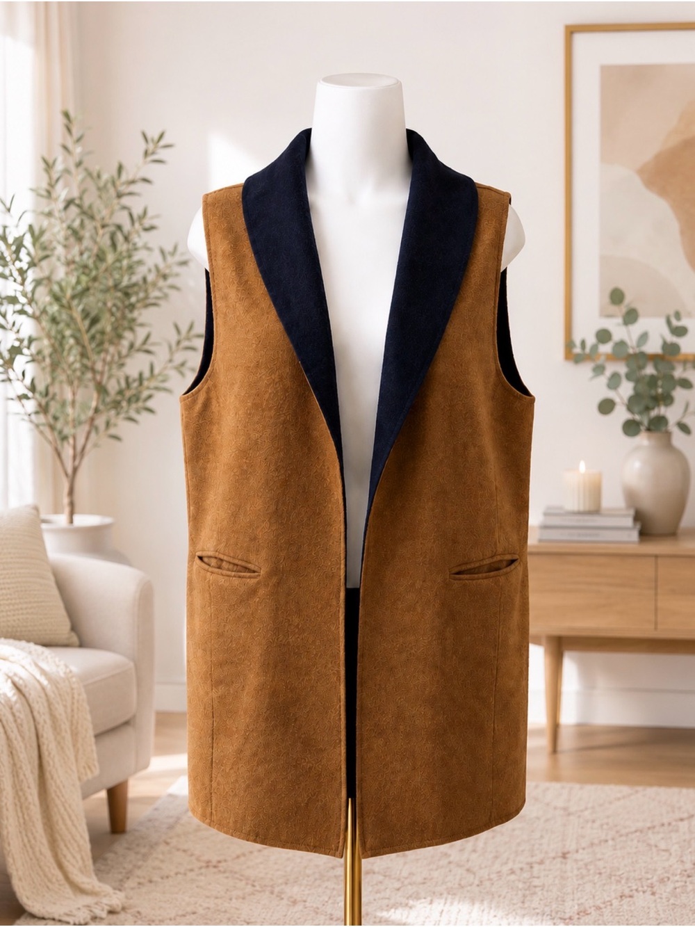 Talbots double faced Vest in Brown with Blue Collar wool blend size large